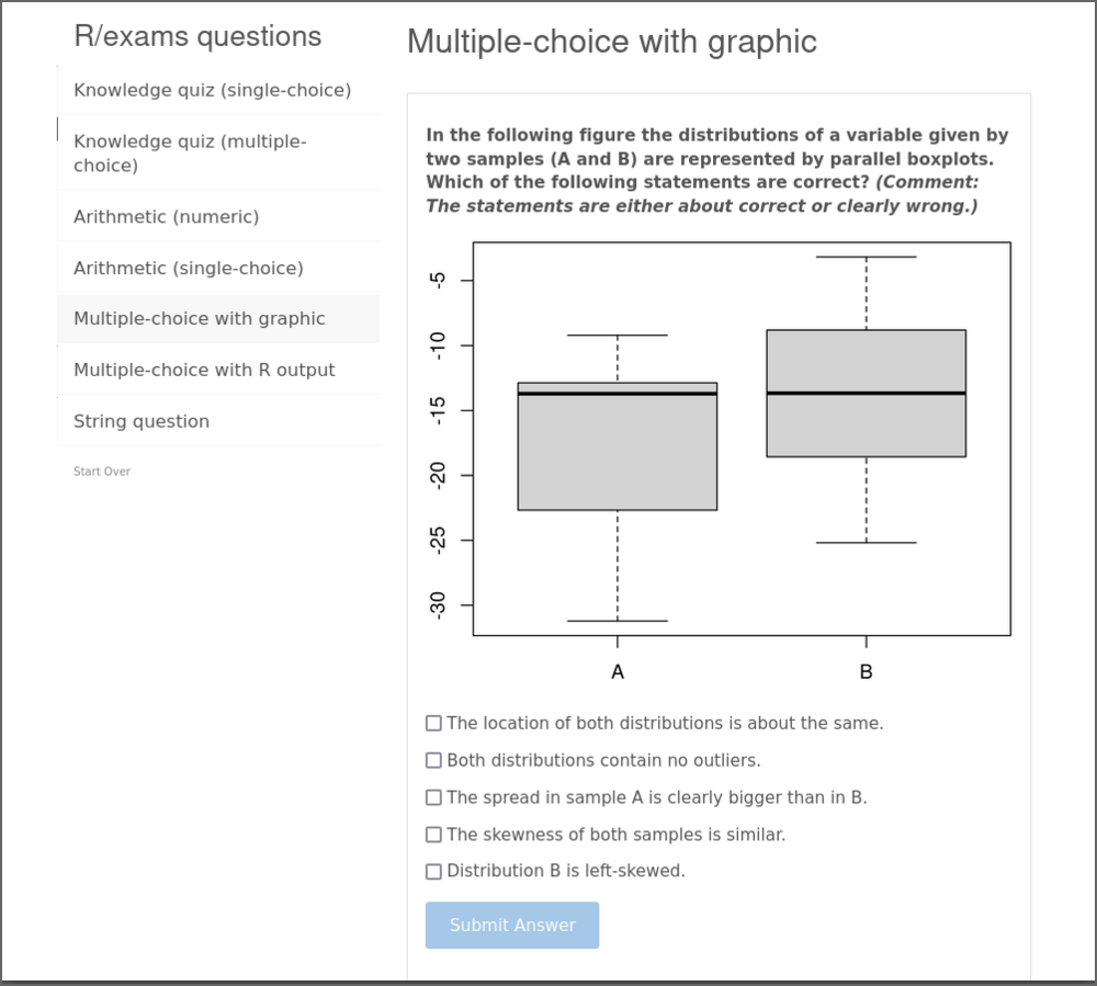 Screenshot from the `learnr_questions.Rmd` tutorial (exercise `boxplots.Rmd`).