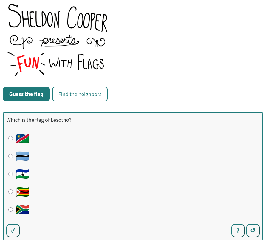 Screenshot of the standalone Fun with Flags quiz page
